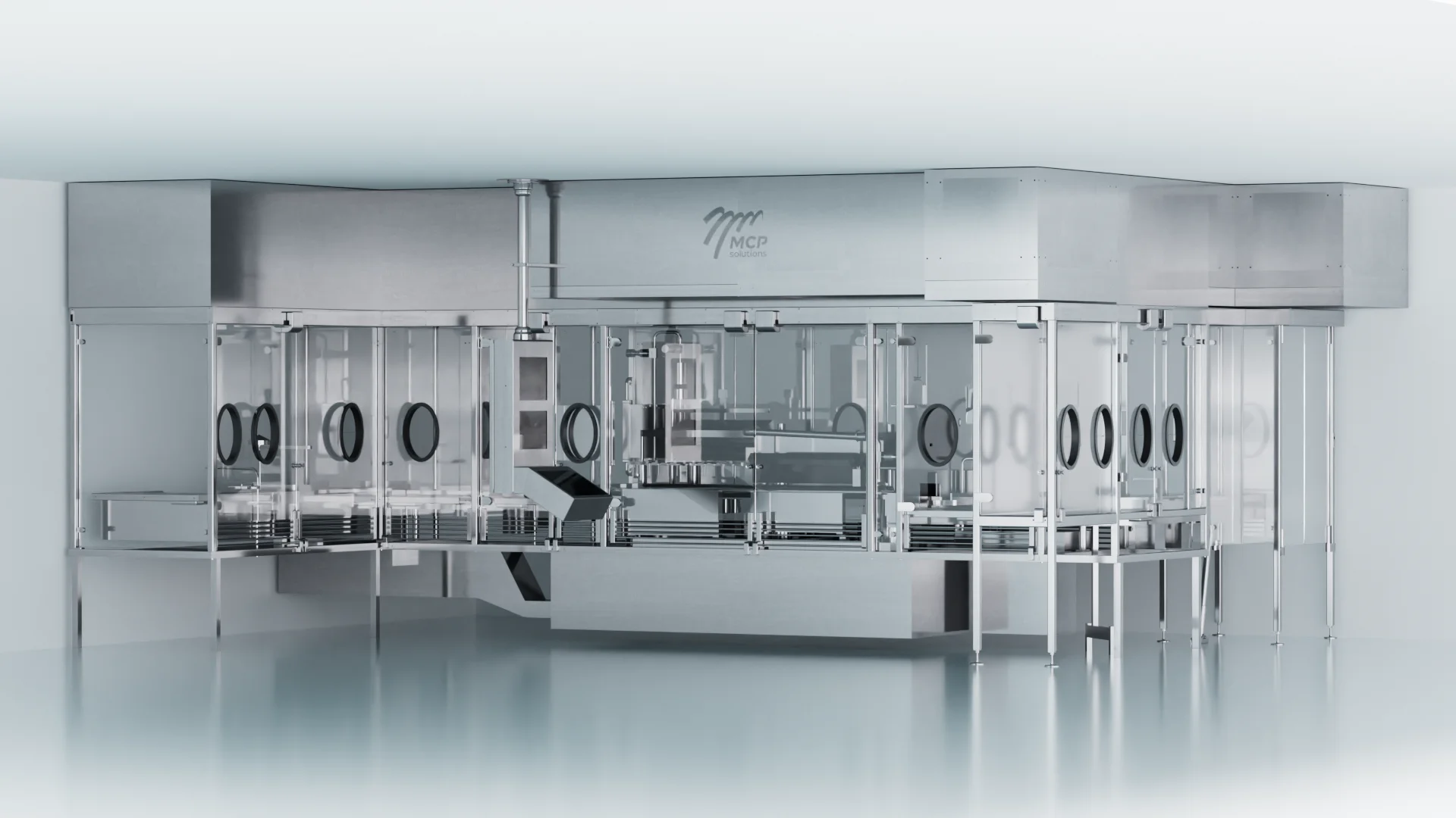 Remplisseuse après retrofit RABS MCP Solutions, parois inox 316L, gants, flux laminaire, conformité Annexe 1 Grade A